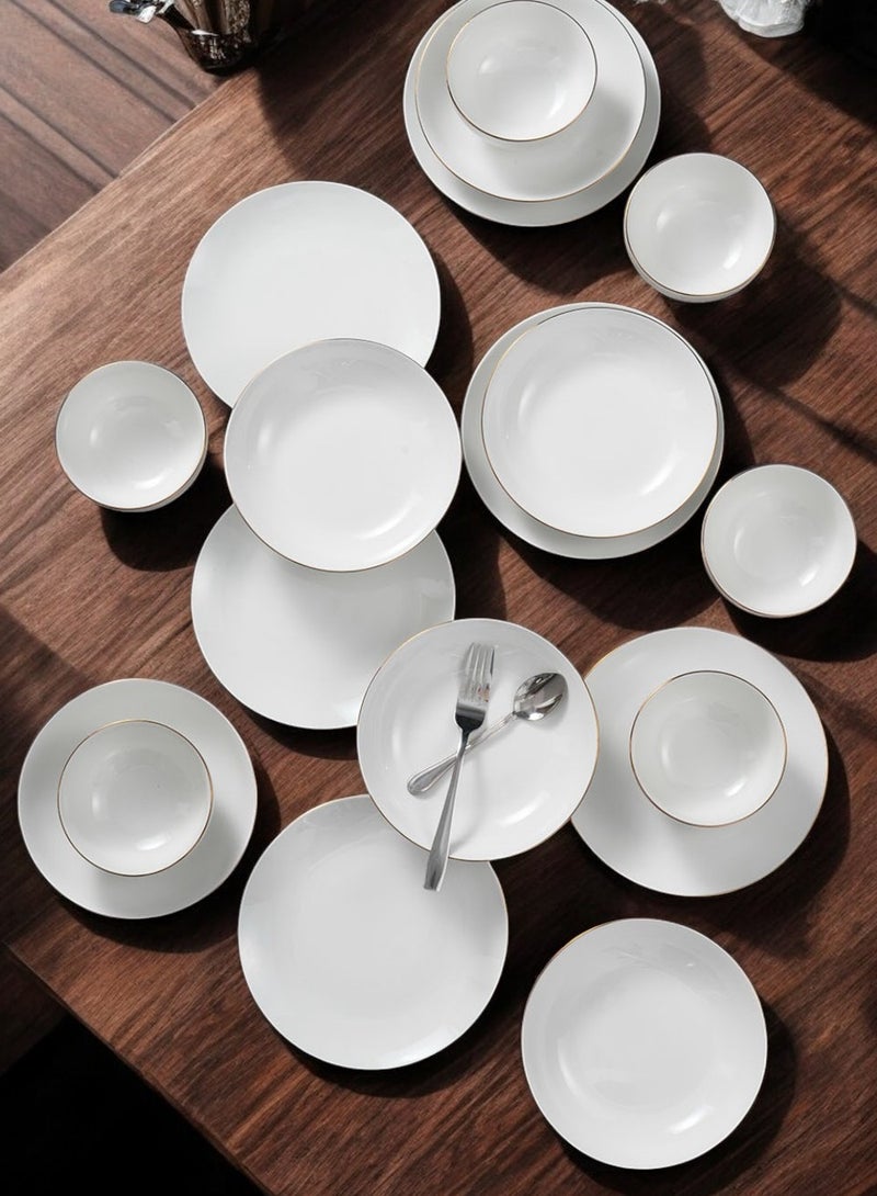 ايست من نون طقم سفرة من البورسلين مكوّن من 18 قطعة، طقم لـ6 أشخاص، آمن للاستخدام في الميكروويف وغسالة الصحون، باللون الأبيض مع حافة ذهبية - Image 2