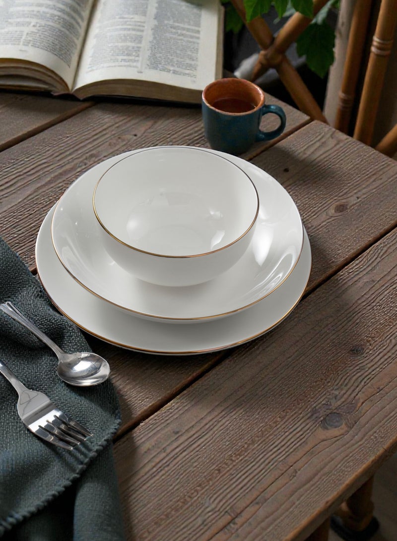 ايست من نون طقم سفرة من البورسلين مكوّن من 18 قطعة، طقم لـ6 أشخاص، آمن للاستخدام في الميكروويف وغسالة الصحون، باللون الأبيض مع حافة ذهبية - Image 5
