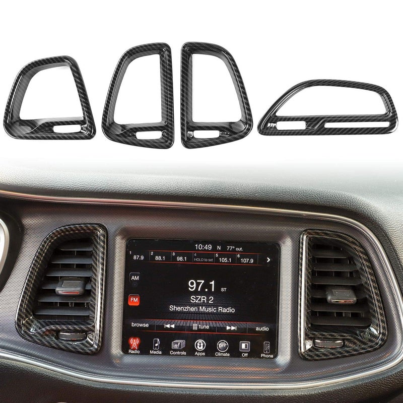 Voodonala for Challenger ABS Carbon Fiber Center Consoles AC Outlet Vent Cover Trim for 20152023 Dodge Challenger Interior Accessories 4pcs