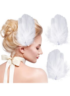 ANCIRS ANCIRS 2 Pack Feather Hair Clips for Women, Fly-Wing Shape Hair Barrettes Accessory Hairpins 1920s Flapper Headpiece Hair Piece for Ballet Swan Lake Cosplay Show Dancing Party Halloween Costume- White  - Image 1