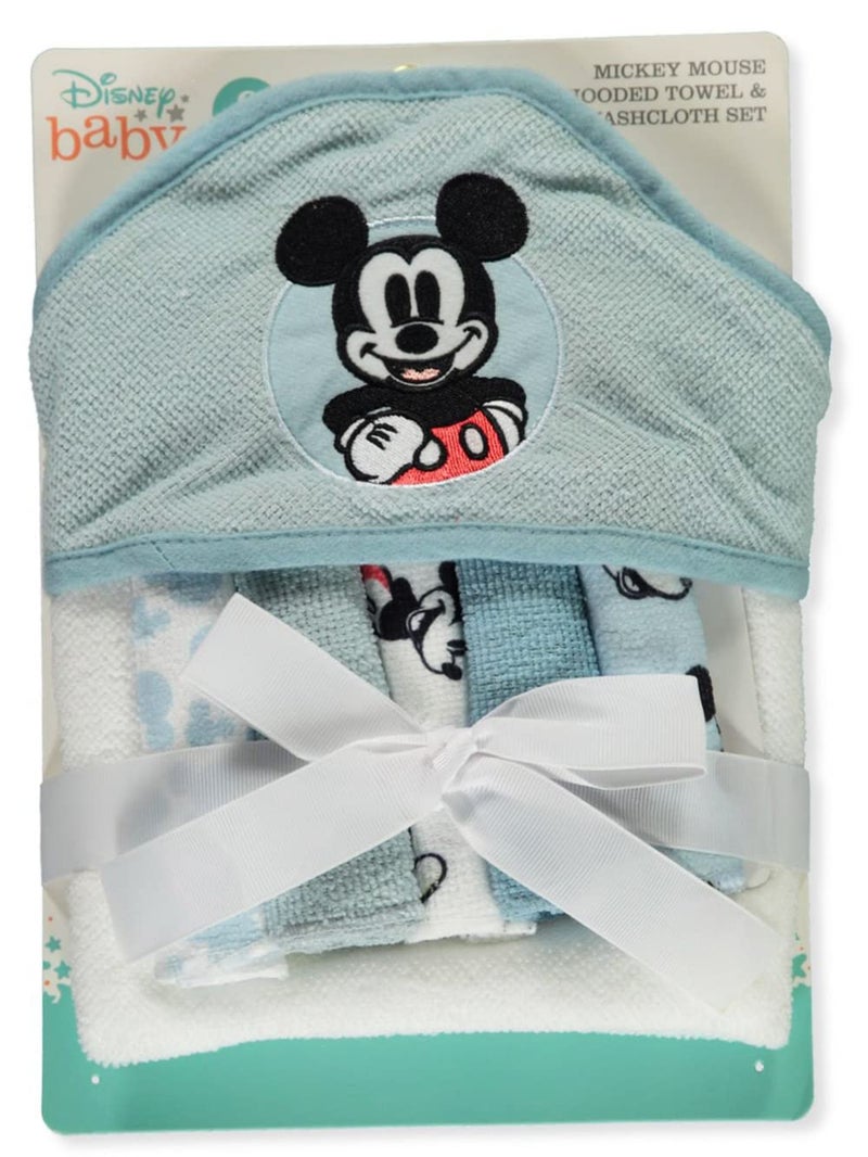 Cudlie Accessories Disney Baby Mickey Mouse Hooded Towel with 5 Piece Washcloth Set, Cool Style Print, GS71795 Blue One Size - Image 1
