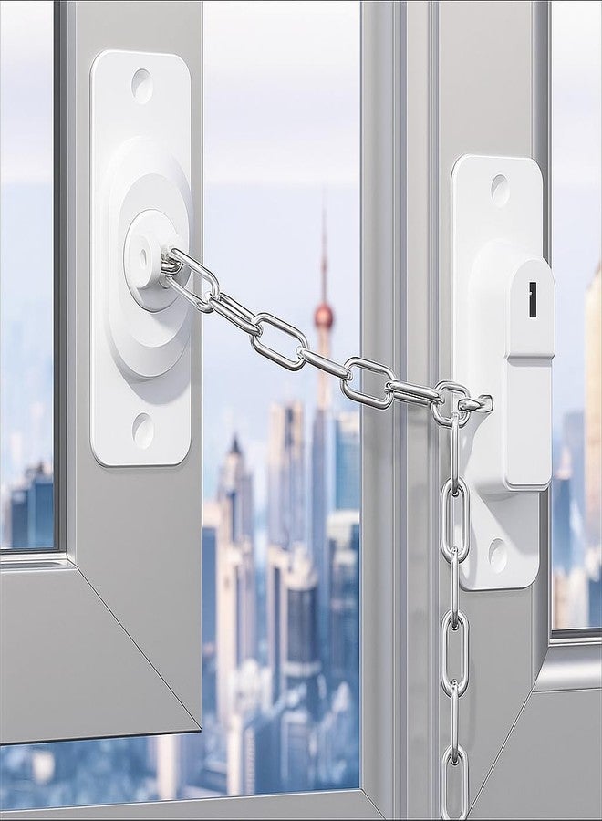 PRISO Kids Safety & Cat Door Latch, Window Locks, Chain for Secure Home and Baby Proofing, Strong Non-Marking Adhesive Without Drilling Key Lock. (White) - Image 1
