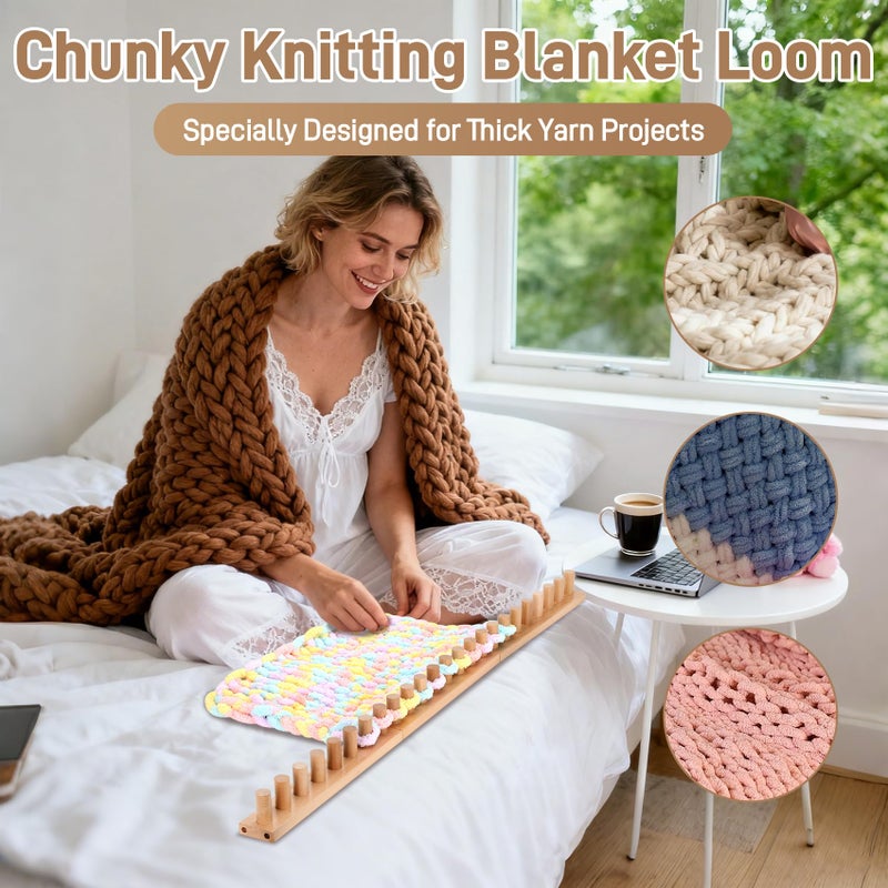 Sienson 46" Chunky Knitting Loom for Blanket Making â€“ Adjustable Wood Frame, Portable DIY Hand Knitting Kit for Beginners, Reusable Blanket Loom for Bulky Yarn Crafts & Gifts - Image 5