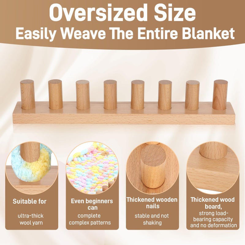 Sienson 46" Chunky Knitting Loom for Blanket Making â€“ Adjustable Wood Frame, Portable DIY Hand Knitting Kit for Beginners, Reusable Blanket Loom for Bulky Yarn Crafts & Gifts - Image 2