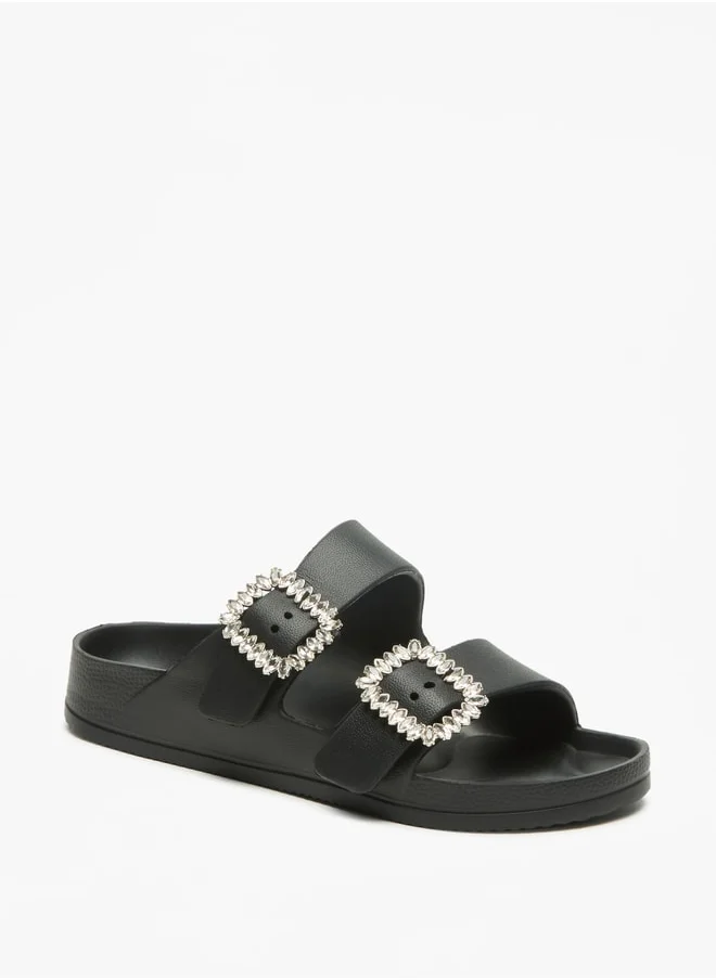 فلورا بيلا Solid Slip-On Sandal with Embellished Buckle