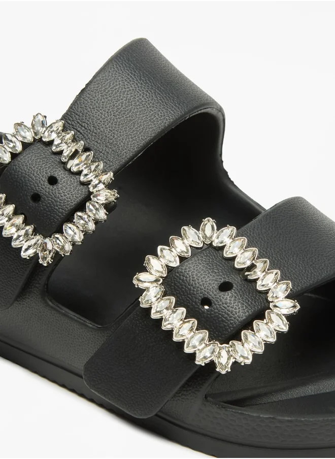 فلورا بيلا Solid Slip-On Sandal with Embellished Buckle