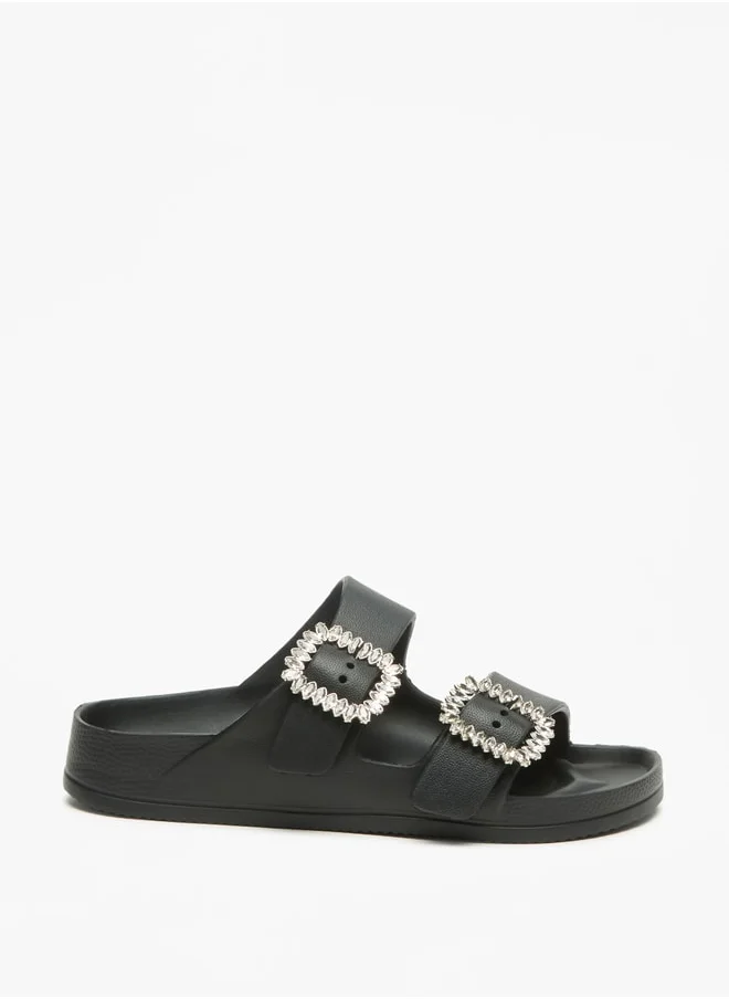 فلورا بيلا Solid Slip-On Sandal with Embellished Buckle