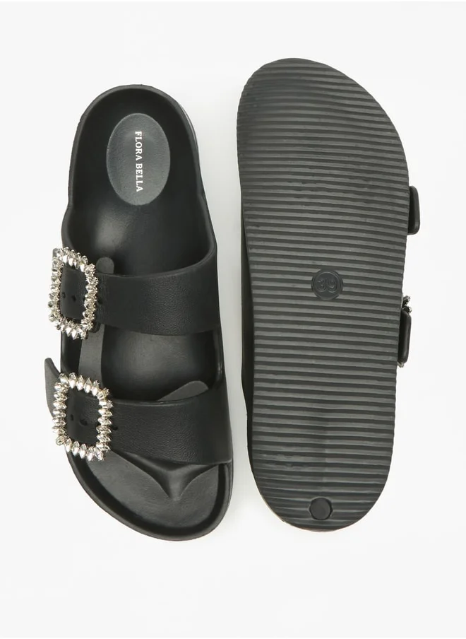 فلورا بيلا Solid Slip-On Sandal with Embellished Buckle