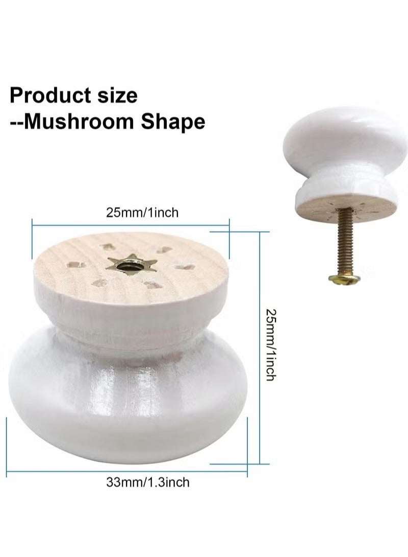Round Wood Cabinet Knobs, Mushroom Shape White Wooden Pulls, Drawer Dresser Cupboard Wardrobe (12pcs, Diameter: 1.34 Inch, Height: 1 Inch) - Image 5