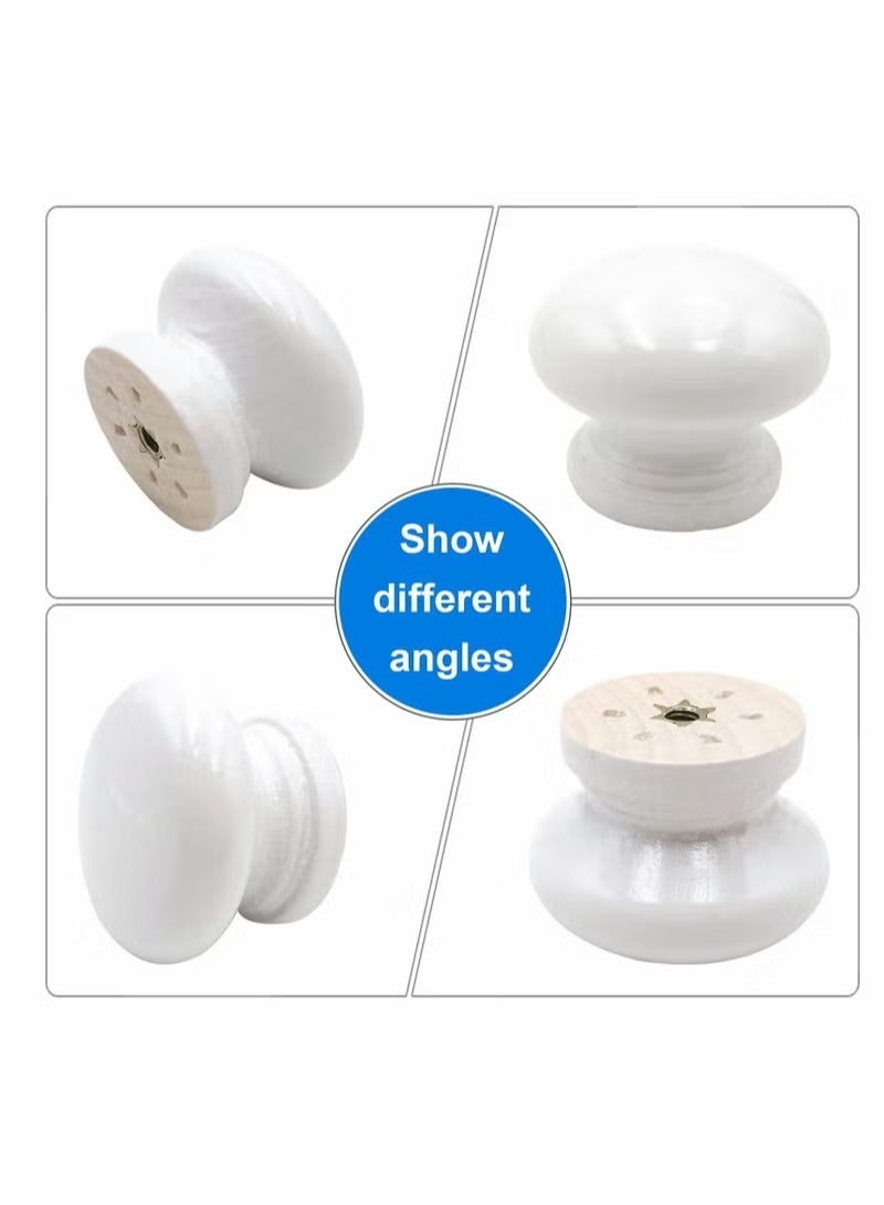Round Wood Cabinet Knobs, Mushroom Shape White Wooden Pulls, Drawer Dresser Cupboard Wardrobe (12pcs, Diameter: 1.34 Inch, Height: 1 Inch) - Image 3