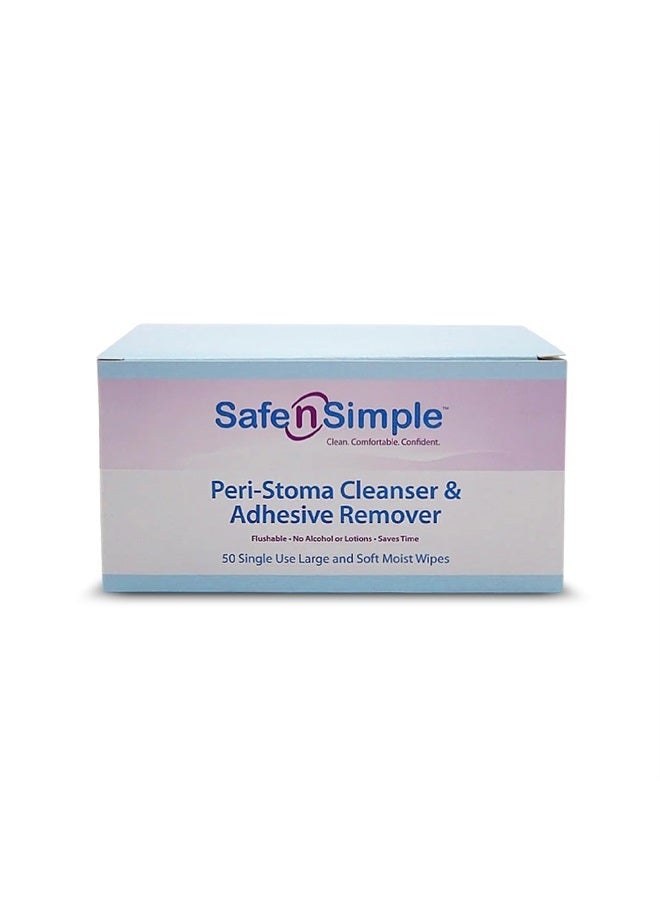 Safe n Simple Adhesive Remover for Skin - 5"x7" 50 Wipes - Stoma Adhesive Remover Wipes - Alcohol Free Wipes for Sensitive Skin - No Sting Adhesive Remover Wipes - Image 1