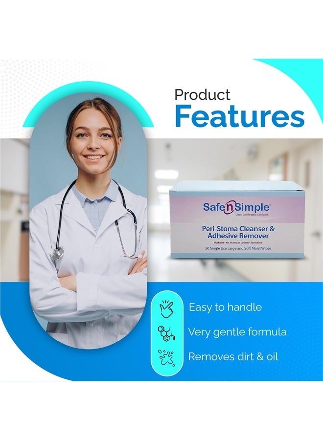 Safe n Simple Adhesive Remover for Skin - 5"x7" 50 Wipes - Stoma Adhesive Remover Wipes - Alcohol Free Wipes for Sensitive Skin - No Sting Adhesive Remover Wipes - Image 3