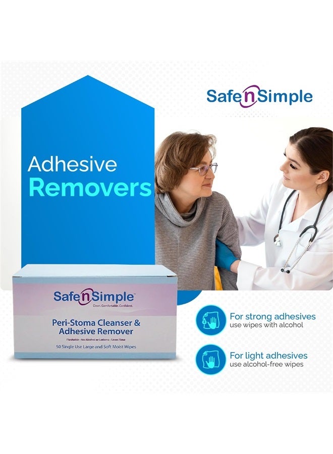 Safe n Simple Adhesive Remover for Skin - 5"x7" 50 Wipes - Stoma Adhesive Remover Wipes - Alcohol Free Wipes for Sensitive Skin - No Sting Adhesive Remover Wipes - Image 2