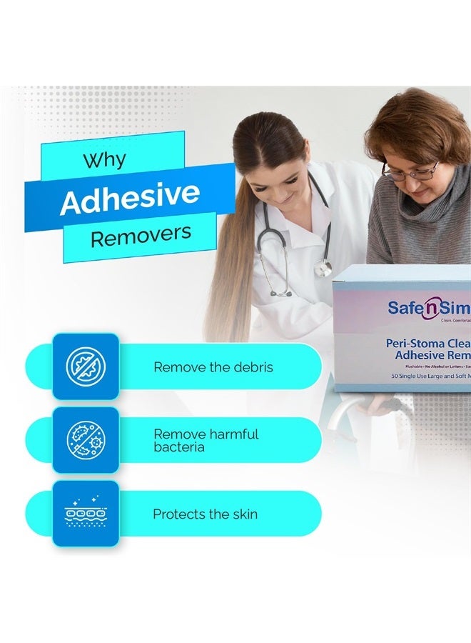 Safe n Simple Adhesive Remover for Skin - 5"x7" 50 Wipes - Stoma Adhesive Remover Wipes - Alcohol Free Wipes for Sensitive Skin - No Sting Adhesive Remover Wipes - Image 4