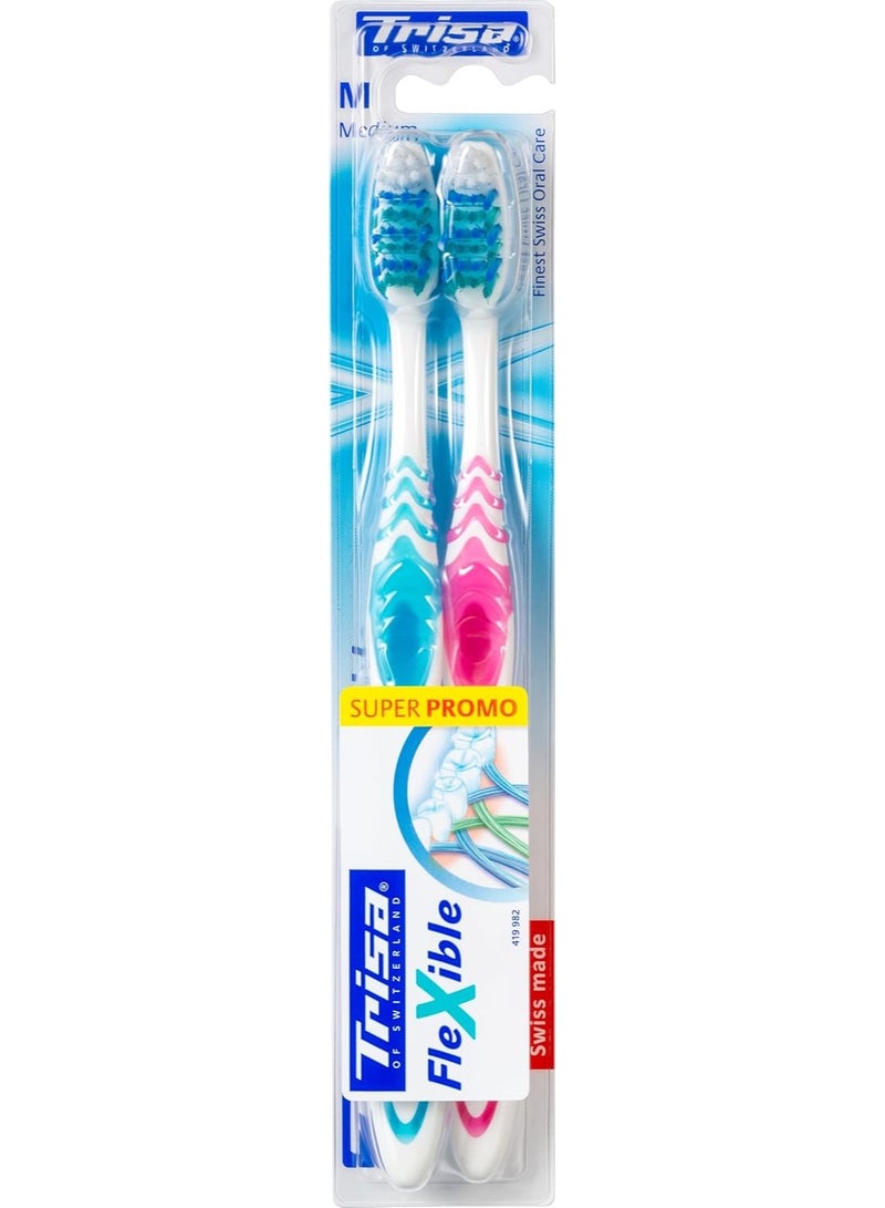 Trisa Toothbrush Flexible Medium 2pc Assorted Colours - Image 1