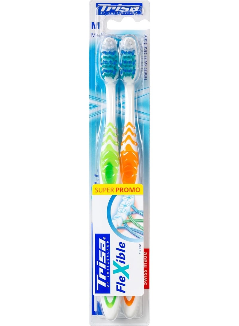 Trisa Toothbrush Flexible Medium 2pc Assorted Colours - Image 2
