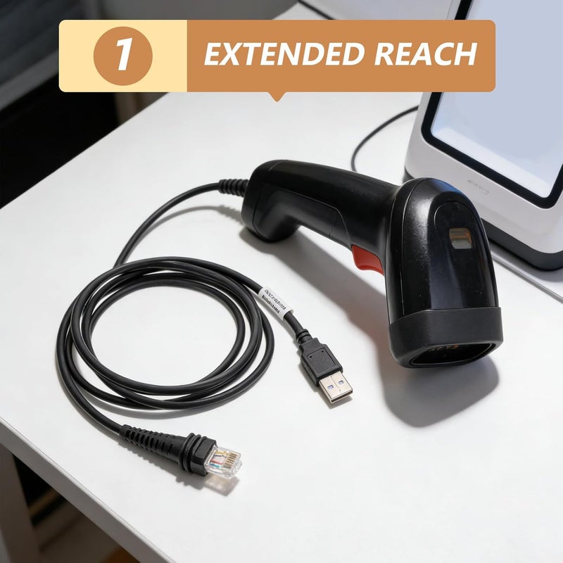 كابل مزامنة بيانات ماسح الباركود متوافق مع هانيويل، 6.5 قدم، أسود من USB إلى مقبس وحدات كابل ماسح يدوي، كابل واجهة مضيف نقاط البيع - Image 5