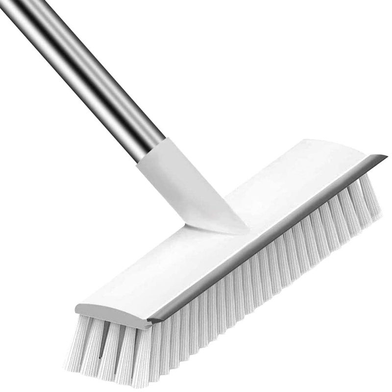 SHULABH CREATIVE Shulabh creative Bathroom Cleaning Brush with Wiper 2 in 1 Tiles Cleaning Brush Floor Scrub Brush with Long Handle White scrubbing Brush Cleaning Brush Stainless Steel  - Image 1