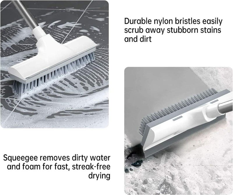 SHULABH CREATIVE Shulabh creative Bathroom Cleaning Brush with Wiper 2 in 1 Tiles Cleaning Brush Floor Scrub Brush with Long Handle White scrubbing Brush Cleaning Brush Stainless Steel  - Image 2