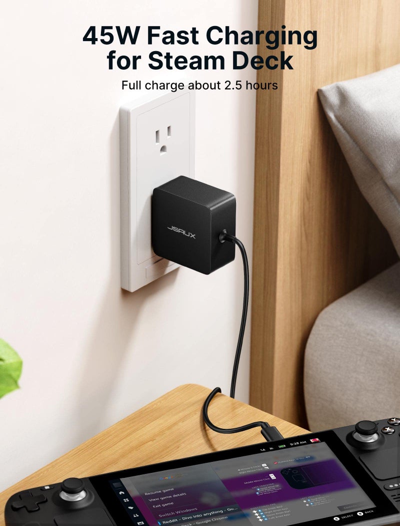 jsaux شاحن JSAUX 45W USB-C Power Delivery، ضبط خرج ذكي، متوافق مع Steam Deck و Switch - Image 2