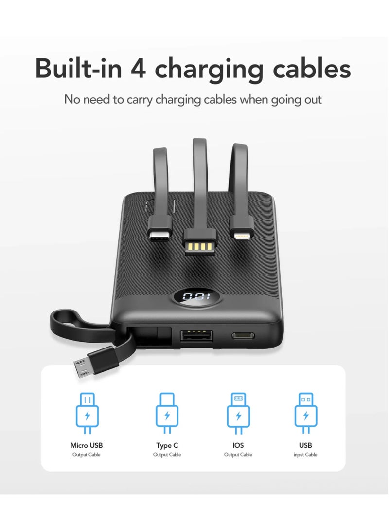 فيجير باور بانك VEGER VP-2059 بسعة 20000mAh مع كابلات مدمجة – شحن سريع – Type-C وMicro USB وLightning – أسود - Image 2