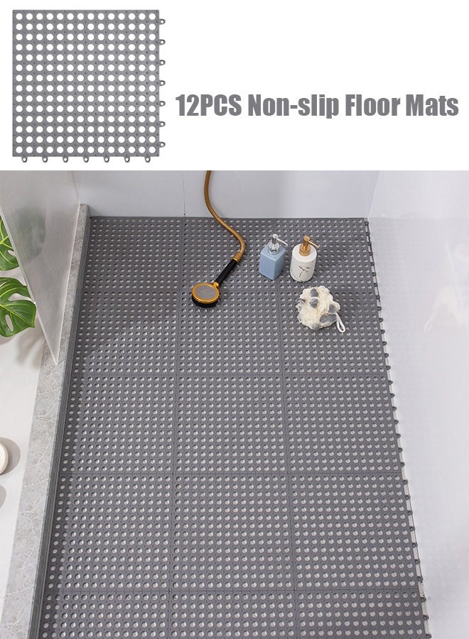 VUCATIN 12 قطعة سجادات أرضية متشابكة لتصريف المياه، 11.8 بوصة × 11.8 بوصة، مضادة للانزلاق، مناسبة للحمامات والمسابح، وبيوت الكلاب، ومنازل الدواجن، وشبكات الأرضيات، رمادي (رمادي) - Image 1