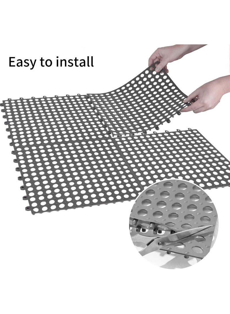 VUCATIN 12 قطعة سجادات أرضية متشابكة لتصريف المياه، 11.8 بوصة × 11.8 بوصة، مضادة للانزلاق، مناسبة للحمامات والمسابح، وبيوت الكلاب، ومنازل الدواجن، وشبكات الأرضيات، رمادي (رمادي) - Image 3