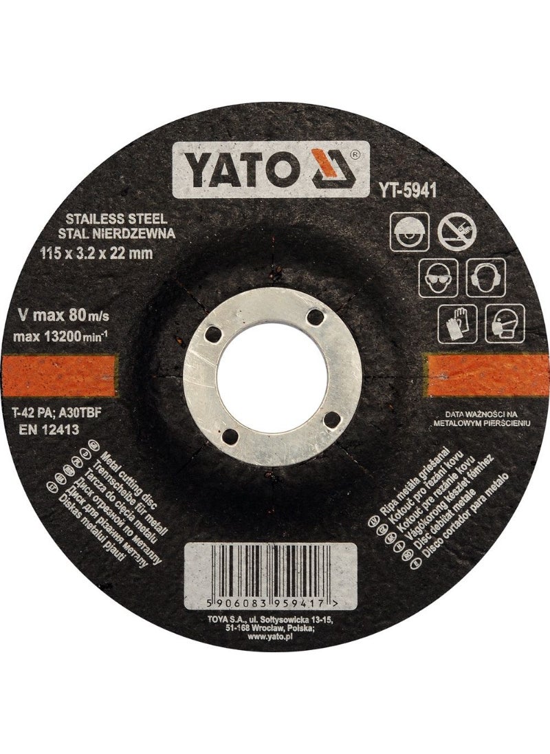 Yato YATO Inox Metal Cutting Disc 115x22x3.2mm Depressed Center  YT-5941 