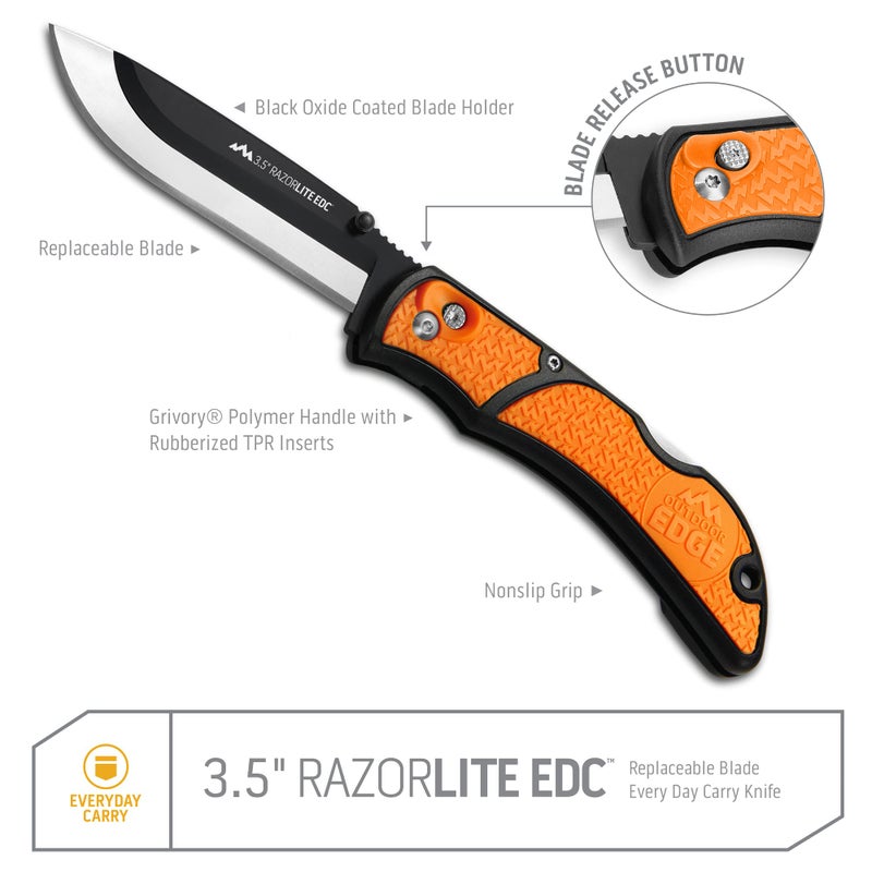 Outdoor Edge سكين OUTDOOR EDGE 3.5" RazorLite EDC. سكين جيب بشفرات قابلة للاستبدال ومشبك. السكين المثالي لصيد الغزلان. - Image 2