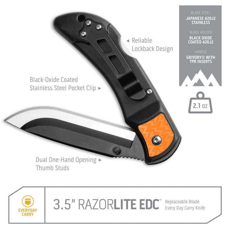 Outdoor Edge سكين OUTDOOR EDGE 3.5" RazorLite EDC. سكين جيب بشفرات قابلة للاستبدال ومشبك. السكين المثالي لصيد الغزلان. - Image 3