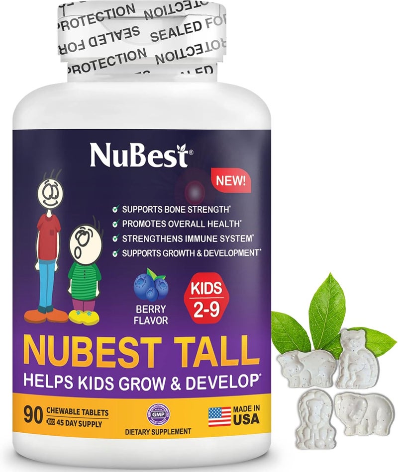 NuBest Tall Kids  Toddlers Vitamins and Kids Vitamins for Age 2 to 9  Support Bone Strength Overall Health and Immunity  Animal Shapes  90 Chewable Berry Tablets  6 Weeks Supply - Image 1