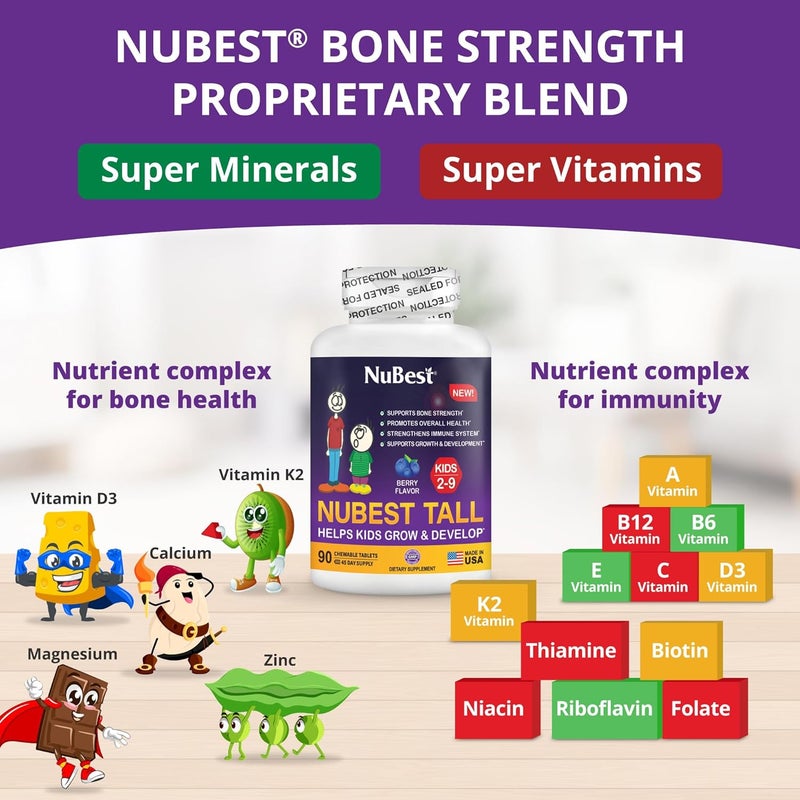NuBest Tall Kids  Toddlers Vitamins and Kids Vitamins for Age 2 to 9  Support Bone Strength Overall Health and Immunity  Animal Shapes  90 Chewable Berry Tablets  6 Weeks Supply - Image 2