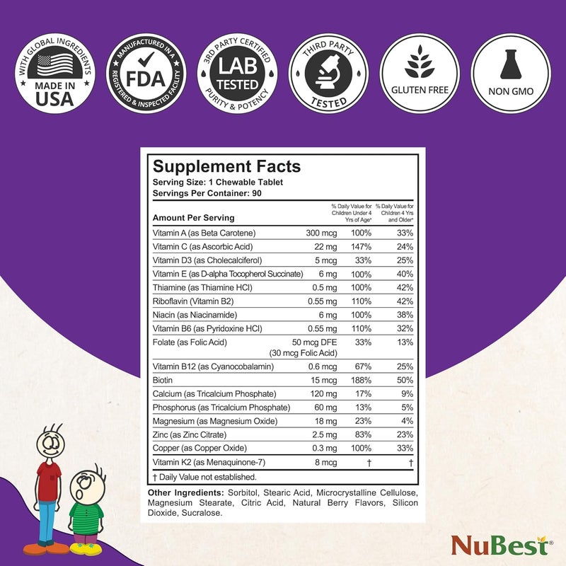 NuBest Tall Kids  Toddlers Vitamins and Kids Vitamins for Age 2 to 9  Support Bone Strength Overall Health and Immunity  Animal Shapes  90 Chewable Berry Tablets  6 Weeks Supply - Image 4