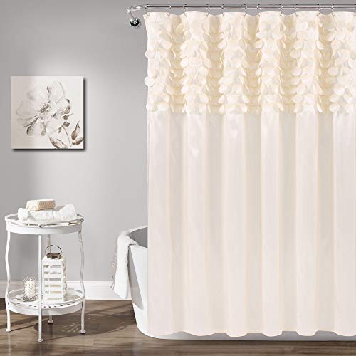 Lush Decor Lillian Shower Curtain | Textured Shimmer Circle Design Bathroom, 72” x 72”, Beige - Image 1