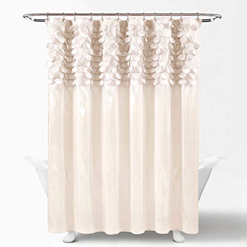 Lush Decor Lillian Shower Curtain | Textured Shimmer Circle Design Bathroom, 72” x 72”, Beige - Image 5