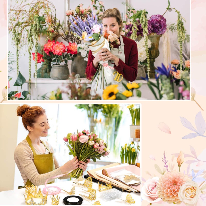 cridoz 195Pcs Flower Bouquet Accessories Supplies, 40 Flower Wrapping Paper, 4 Gold Crowns, 48 Butterfly Decorations, 100 Flower Pins and 3 Ribbons for Mother's Day Wedding Baby Shower Graduation - Image 5