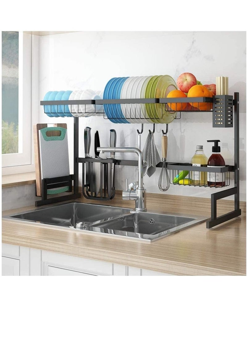 Organizer Dishes Drying Rack Over Sink Drain Rack Kitchen Utensils Holder Stainless Steel Display Black - Image 2