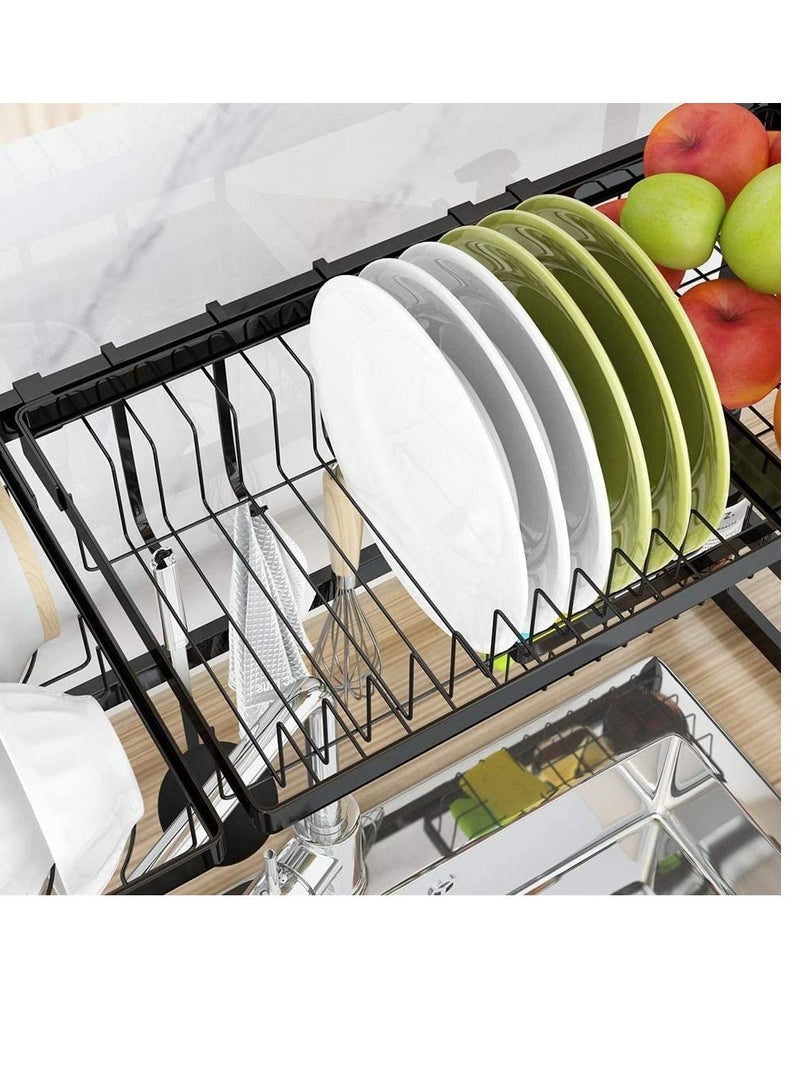 Organizer Dishes Drying Rack Over Sink Drain Rack Kitchen Utensils Holder Stainless Steel Display Black - Image 3