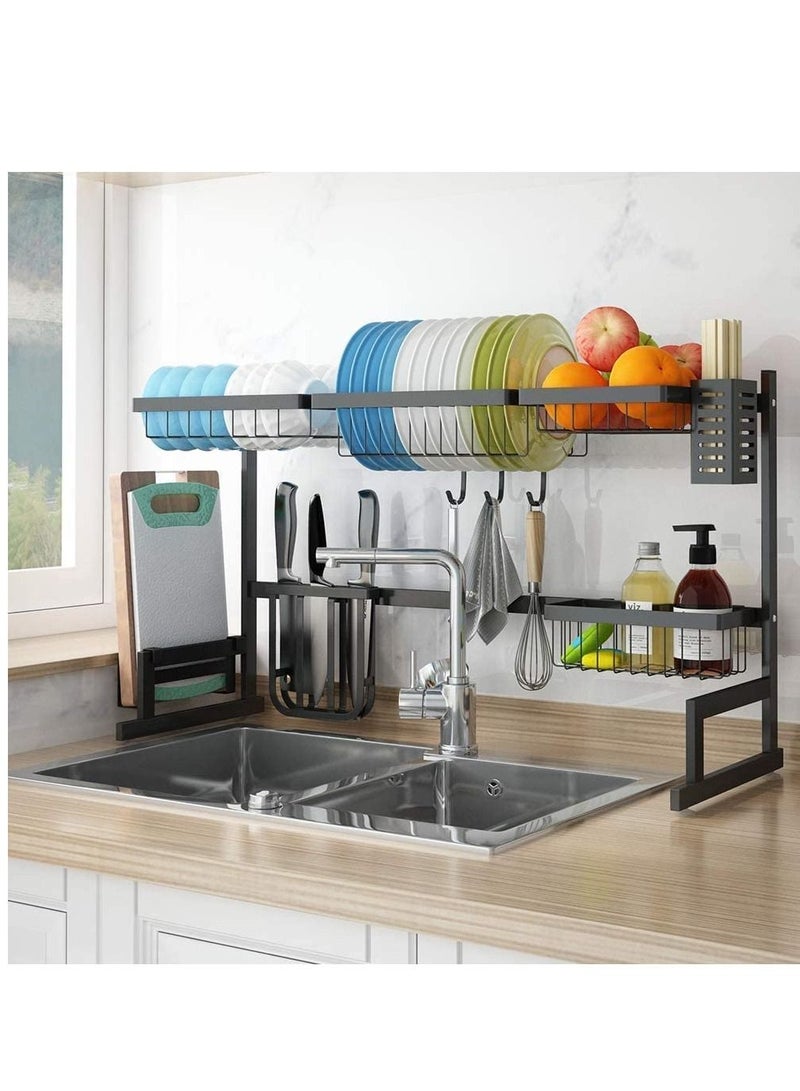 Organizer Dishes Drying Rack Over Sink Drain Rack Kitchen Utensils Holder Stainless Steel Display Black - Image 4