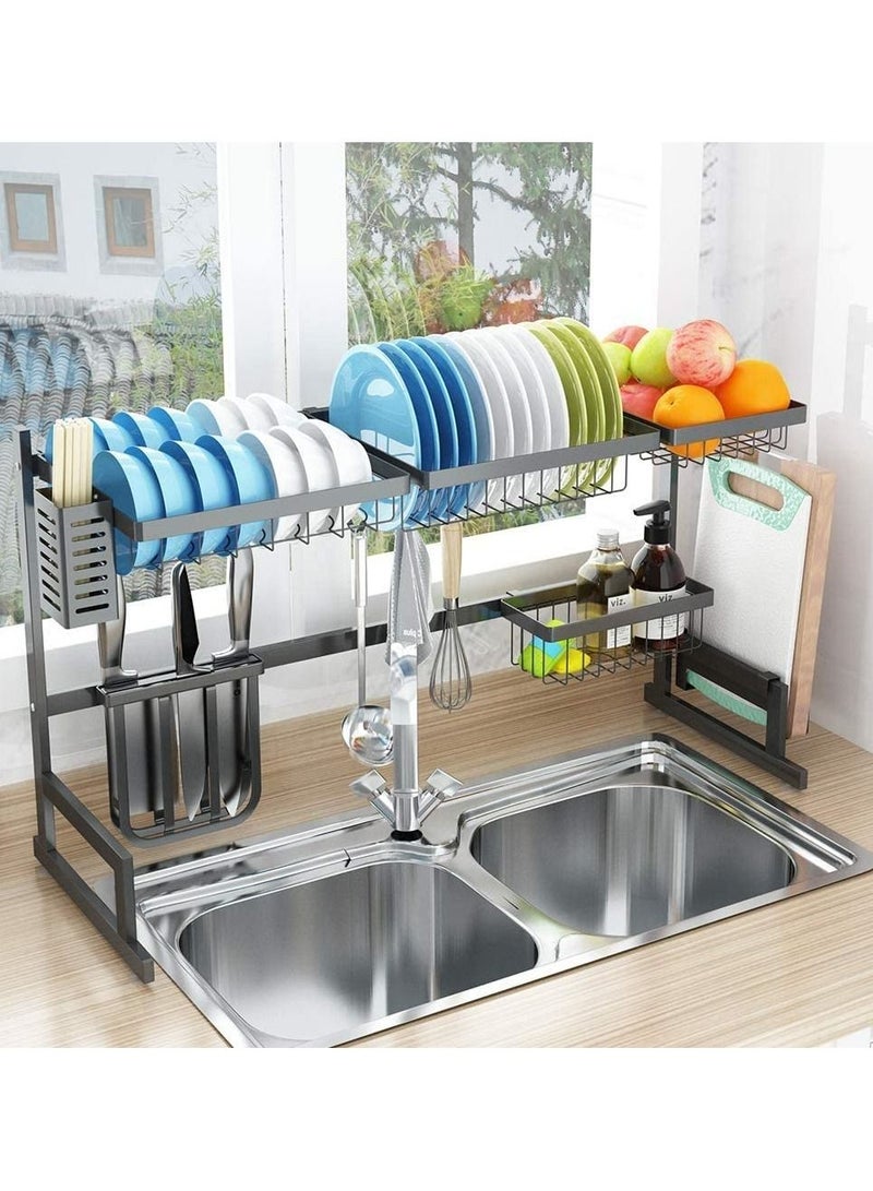 Organizer Dishes Drying Rack Over Sink Drain Rack Kitchen Utensils Holder Stainless Steel Display Black - Image 1