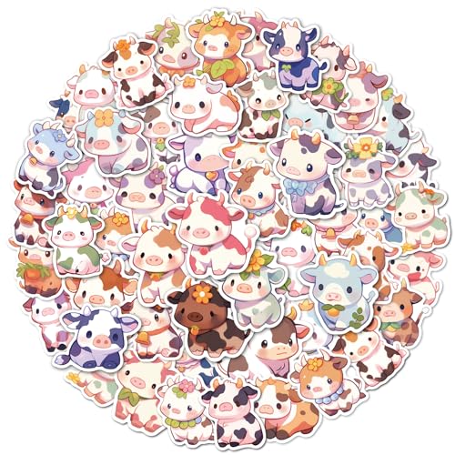 Aowplc Cute Cow Stickers 50 Pcs Kawaii Rainbow Cow Stickers Waterproof Vinyl Decals for Water Bottles Laptops - Image 1