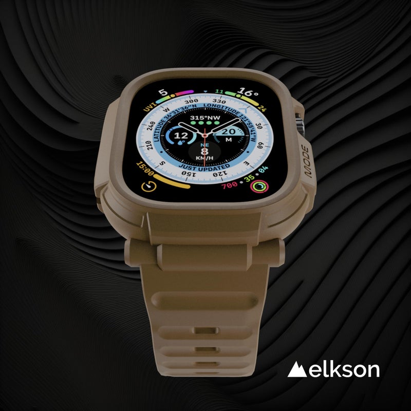 elkson Band Case for 49mm Apple Watch Ultra 3/2/1 with Screen Protector Tempered Glass, Quattro Pro Series Rugged for iWatch Strap, Military Grade Durable Protective Bumper Cover, Shockproof, Tan - Image 3