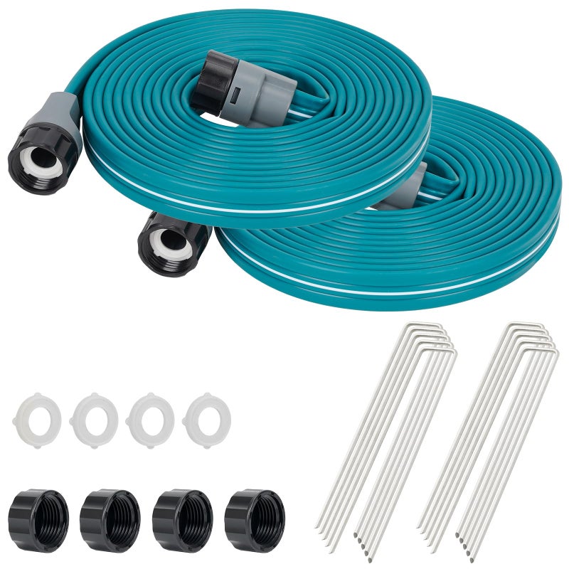 LINEX Sprinkler Soaker Hose 15 ft 2 pack for Garden Lawn Watering Hose with Stakes