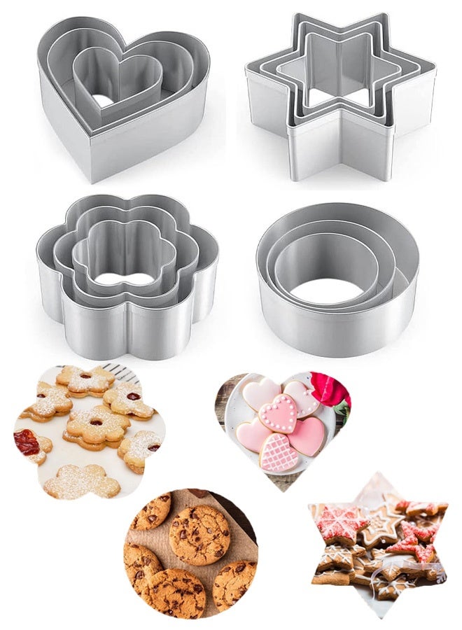 12 PCS Cookie Cutter Set, Stainless Steel Biscuit Cutters with Star, Heart, Round, Flower Shapes for Baking Pastry, Kitchen Baking Valentine's Day Christmas - Image 1