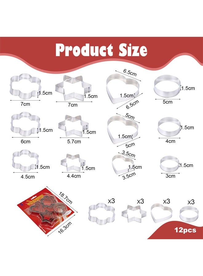 12 PCS Cookie Cutter Set, Stainless Steel Biscuit Cutters with Star, Heart, Round, Flower Shapes for Baking Pastry, Kitchen Baking Valentine's Day Christmas - Image 2