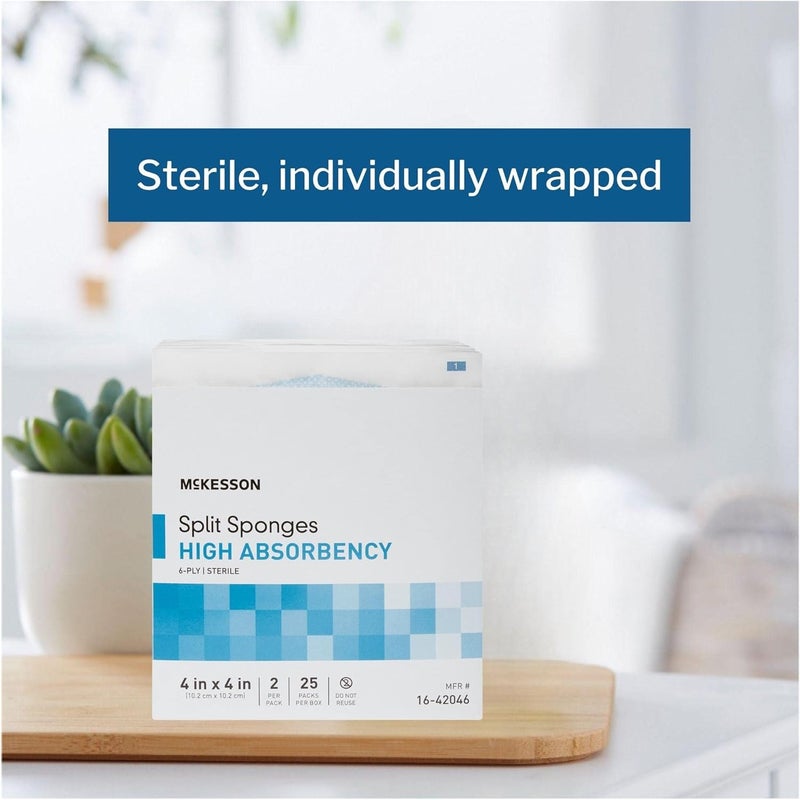 McKesson Split Sponges High Absorbency 6Ply Sterile IV and Tracheostomy Dressings PolyesterRayon Blend 4 in x 4 in 2 Per Pack 300 Packs 600 Total - Image 3