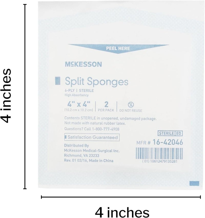 McKesson Split Sponges High Absorbency 6Ply Sterile IV and Tracheostomy Dressings PolyesterRayon Blend 4 in x 4 in 2 Per Pack 300 Packs 600 Total - Image 5