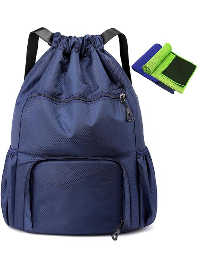 PROMASS Drawstring Backpack,3PCS Drawstring Bags,Nylon Waterproof Large Pocket Draw String Back Bag,Drawstring Gym Bag with Dry and Wet Separation for Women Men,Sports Gym Bag for Football,Swimming,Fitness