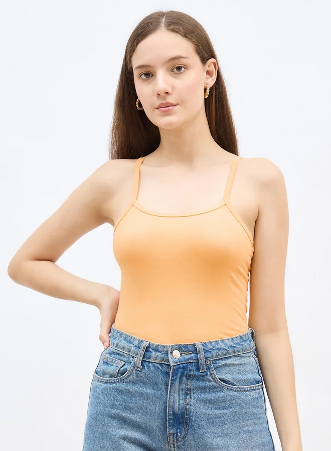 ستايلي Styli Fitted Solid Scoop Neck Strappy Tank