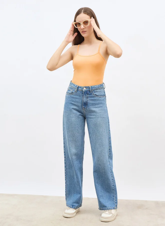ستايلي Styli Fitted Solid Scoop Neck Strappy Tank